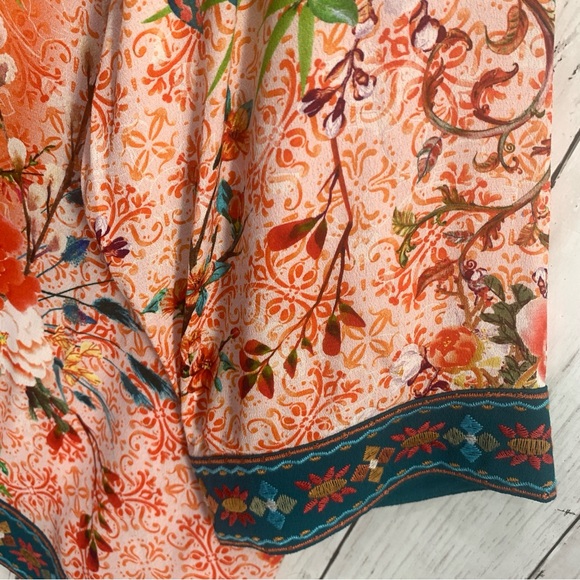 New John Mark Embroidered V-Neck 3/4 Sleeve Tunic Boho Western Top 2X Bird Print - Picture 8 of 16